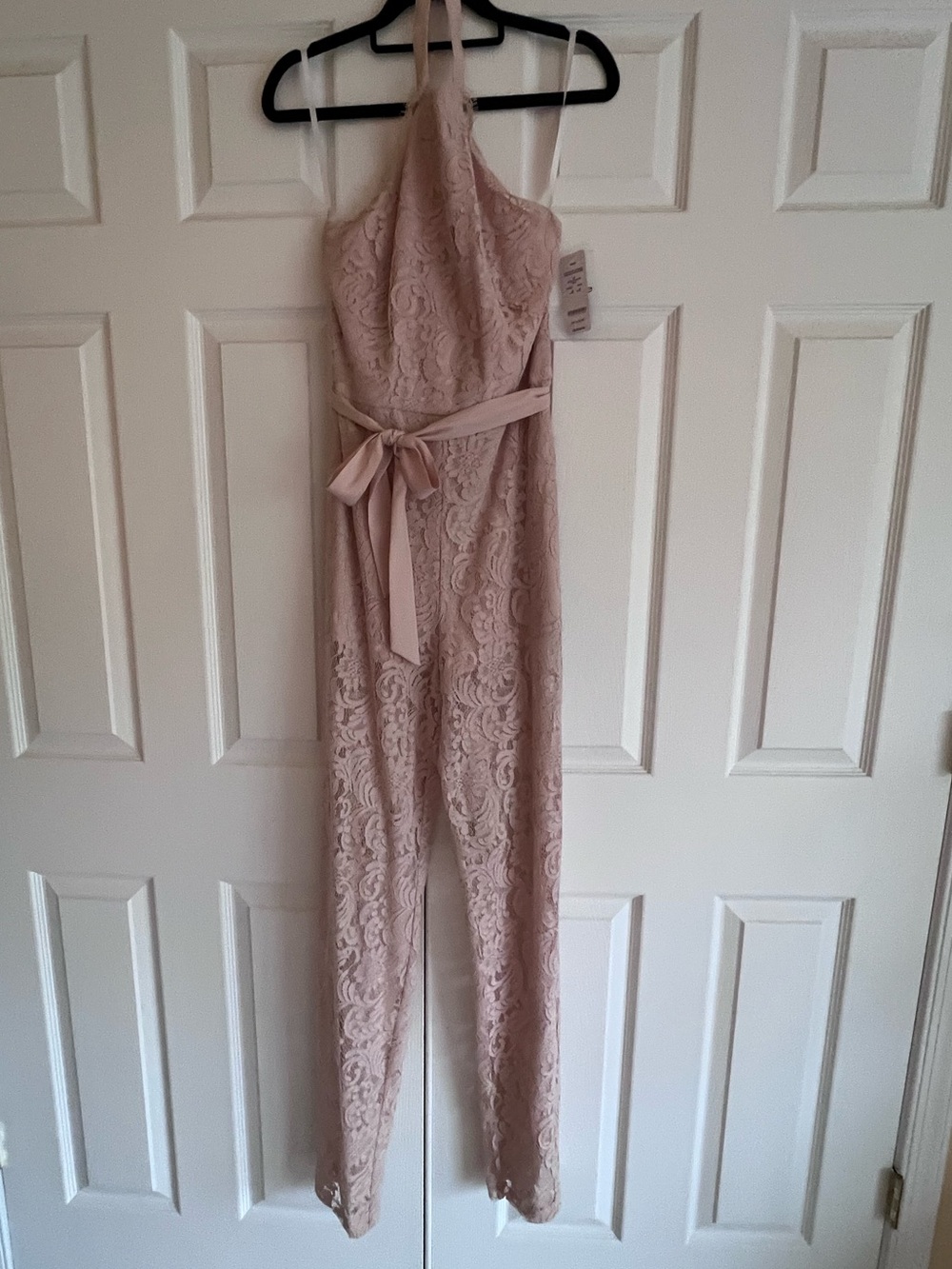 bebe Lace Halter Jumpsuit in Blush